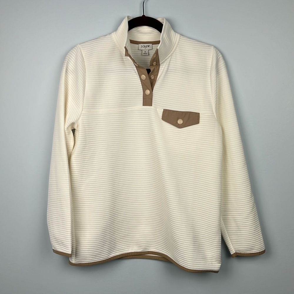 J Crew Small cream 2-toned quarter snap pullover